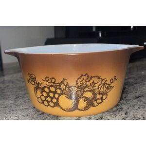 Pyrex Casserole Bowl Dish Old‎ Orchard 473 1qt Brown Ombré Fruit Vintage USA